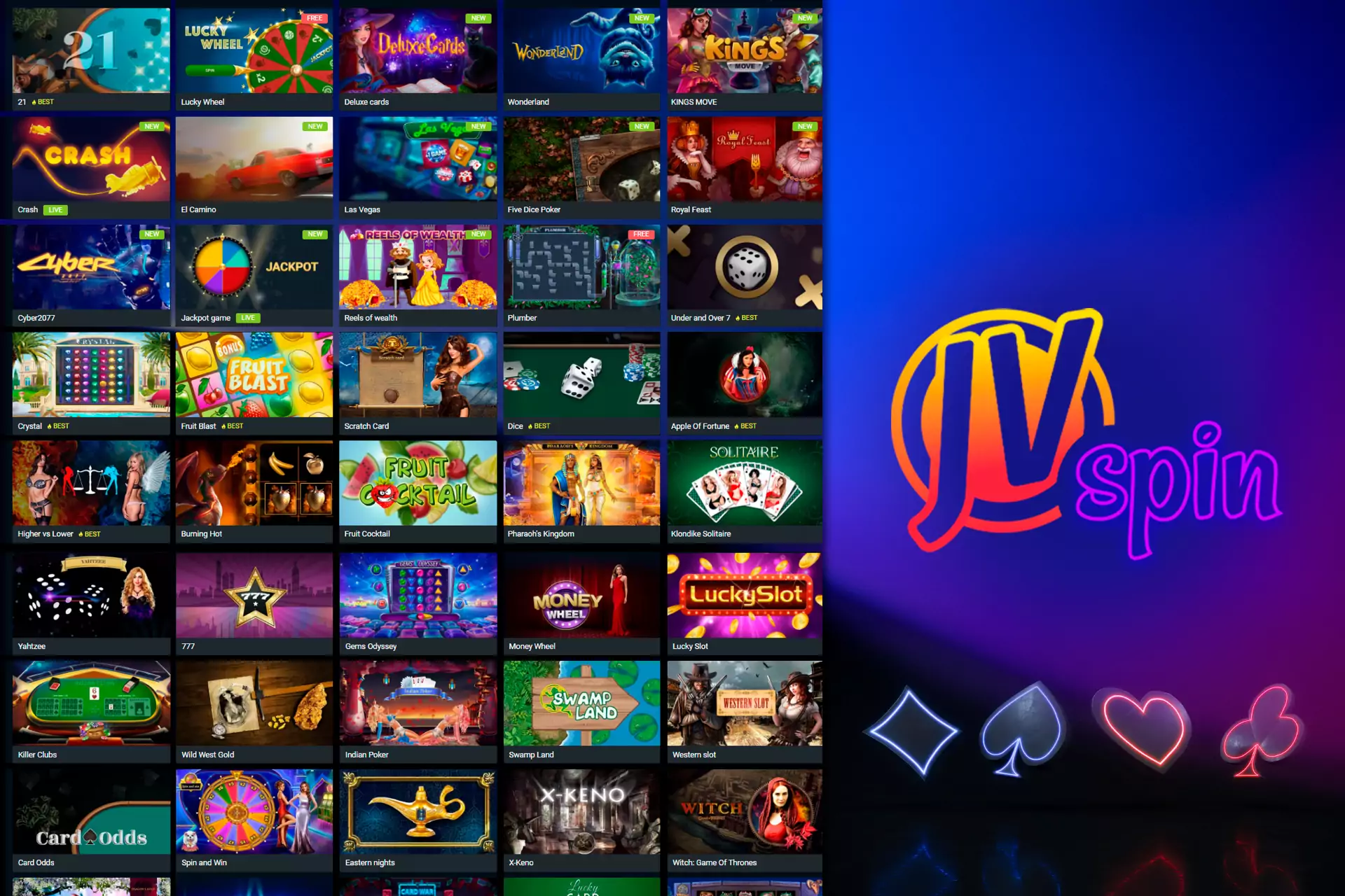 Thanks to the Curacao license, the JVSpin provides Indian users playing casino games and slots.