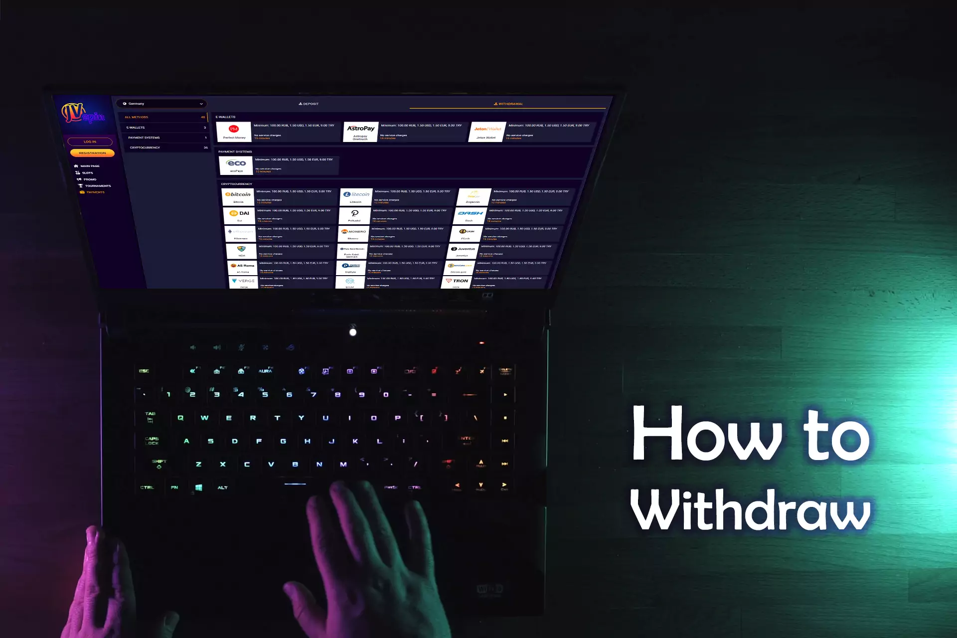 The Withdrawal section is located in the cashier as well.