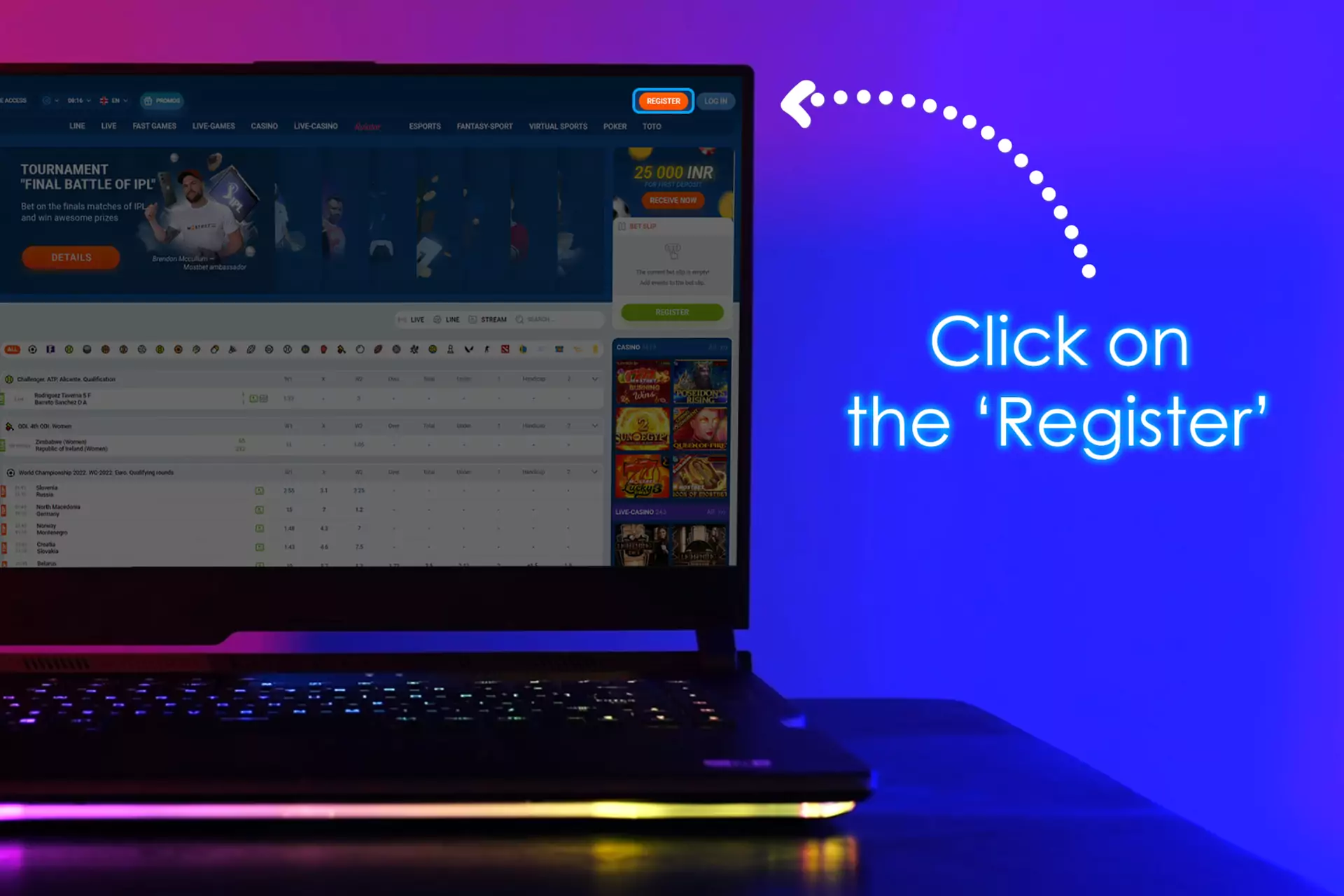 Go to the official site and find the button 'Register' at the top of the homepage.