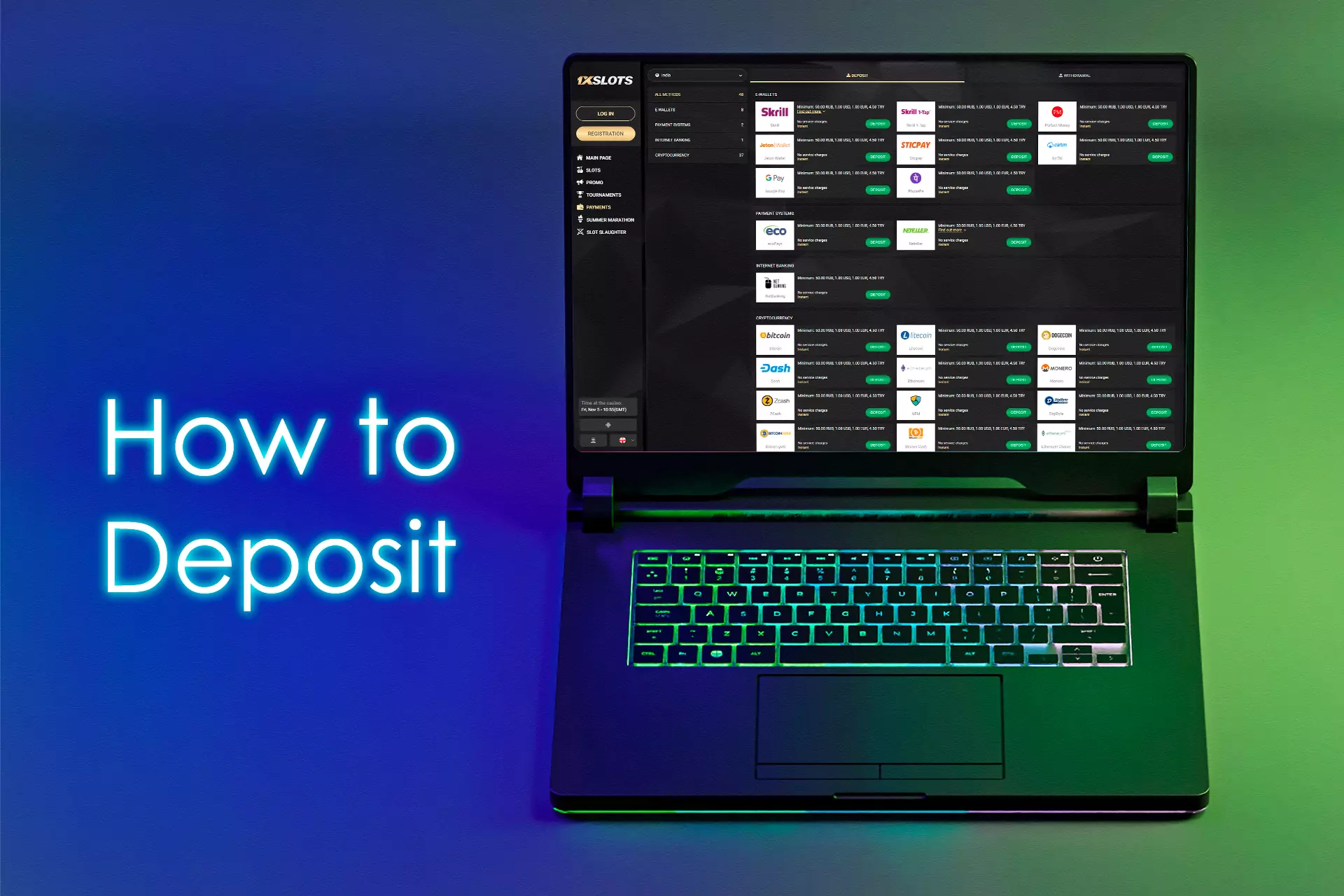Open the cashier to top up your new casino account.