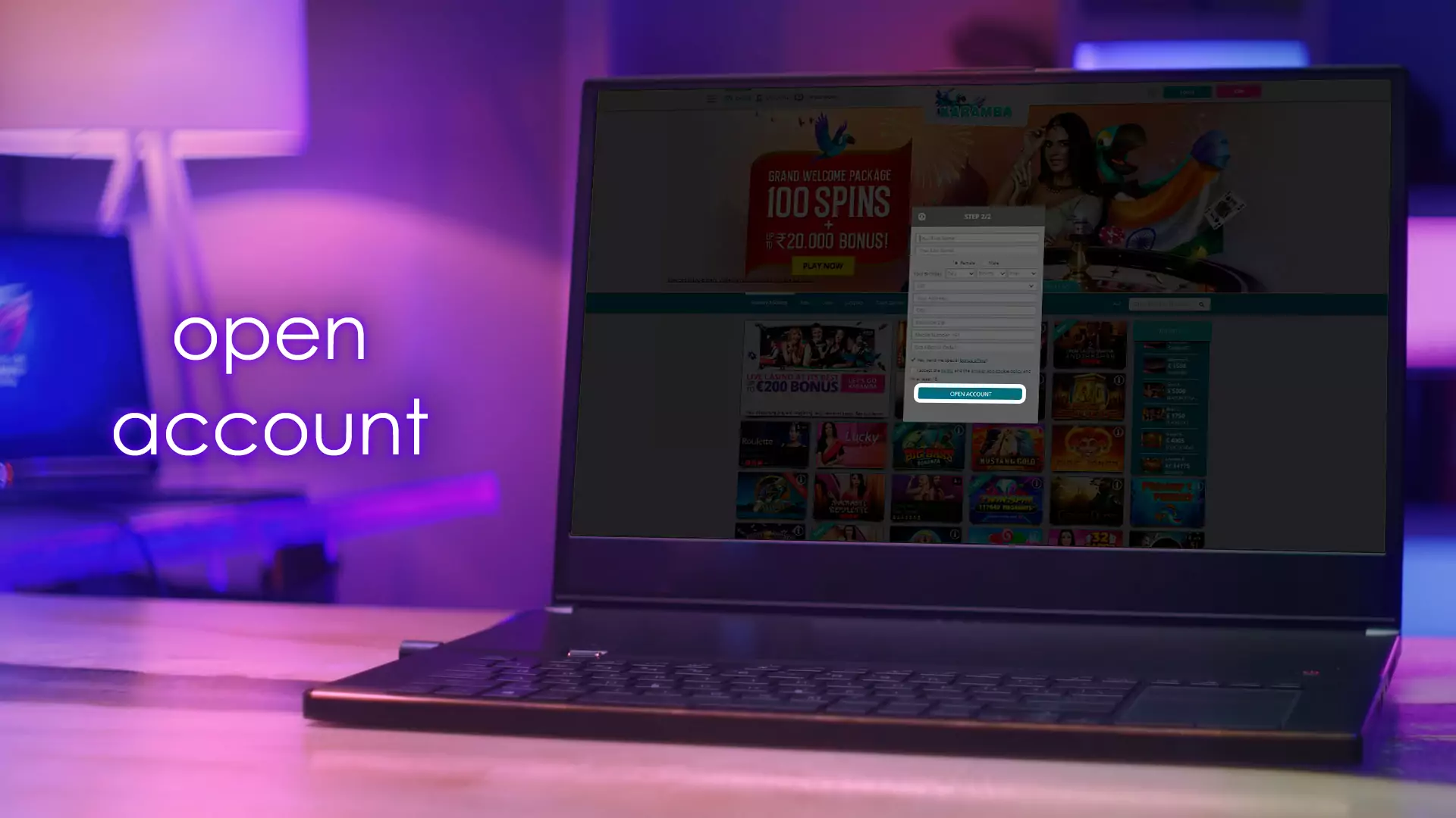 Click on the 'Open Account' button to confirm registration.