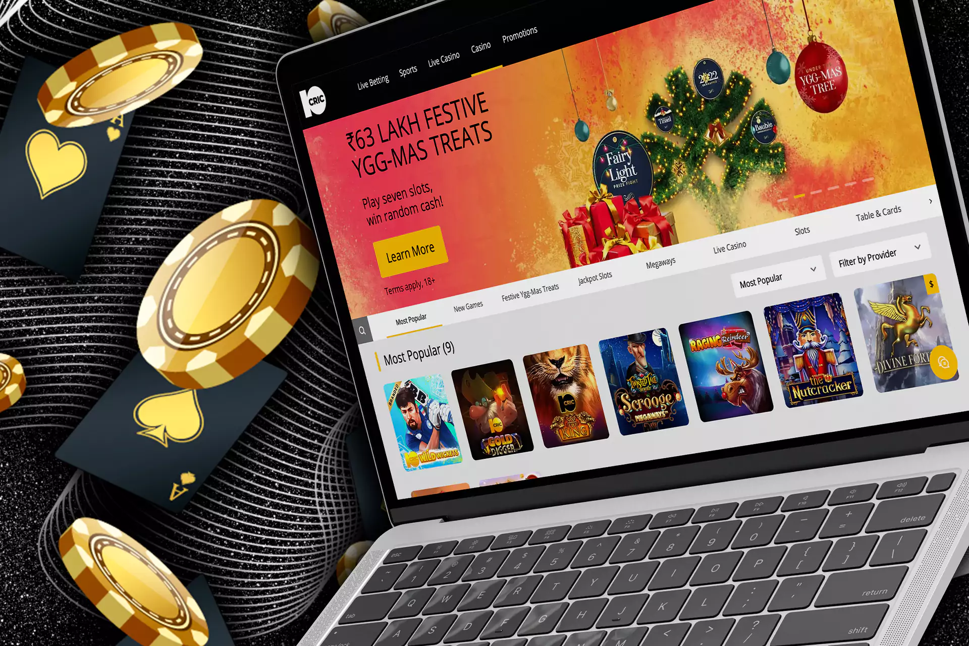 At 10Cric Casino, you can play slots and table games with live dealers.
