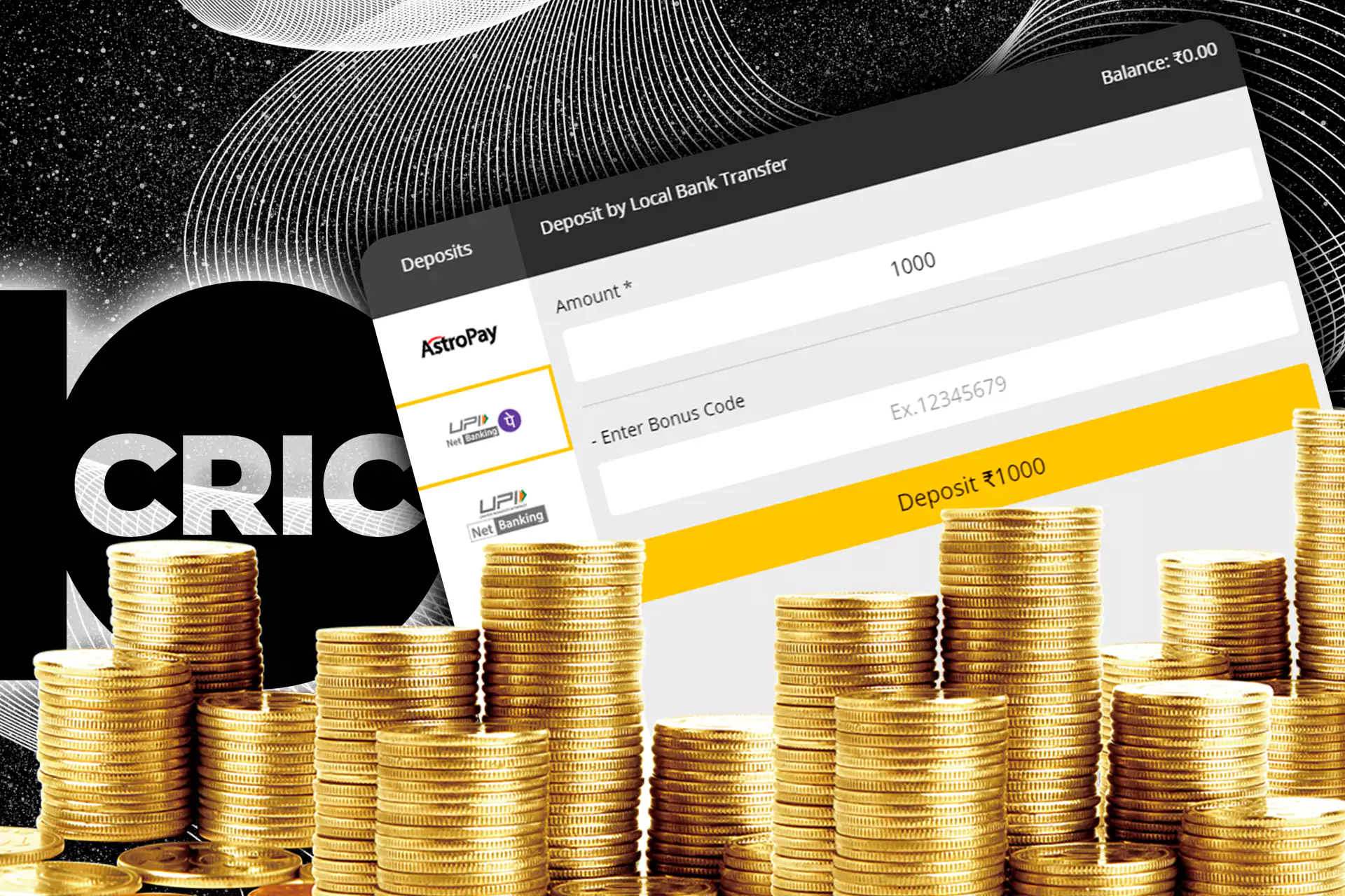 To make a deposit, go to the 10Cric cashier and enter the amount.