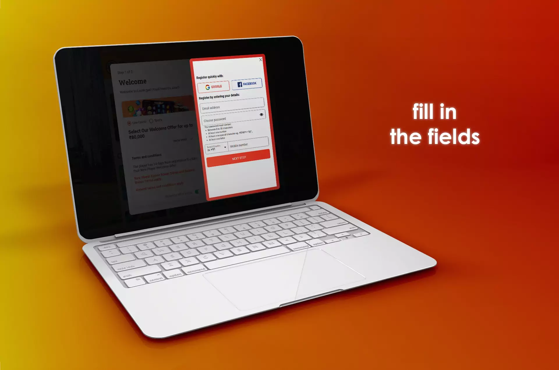 Fill in the fields of your email address and phone number.