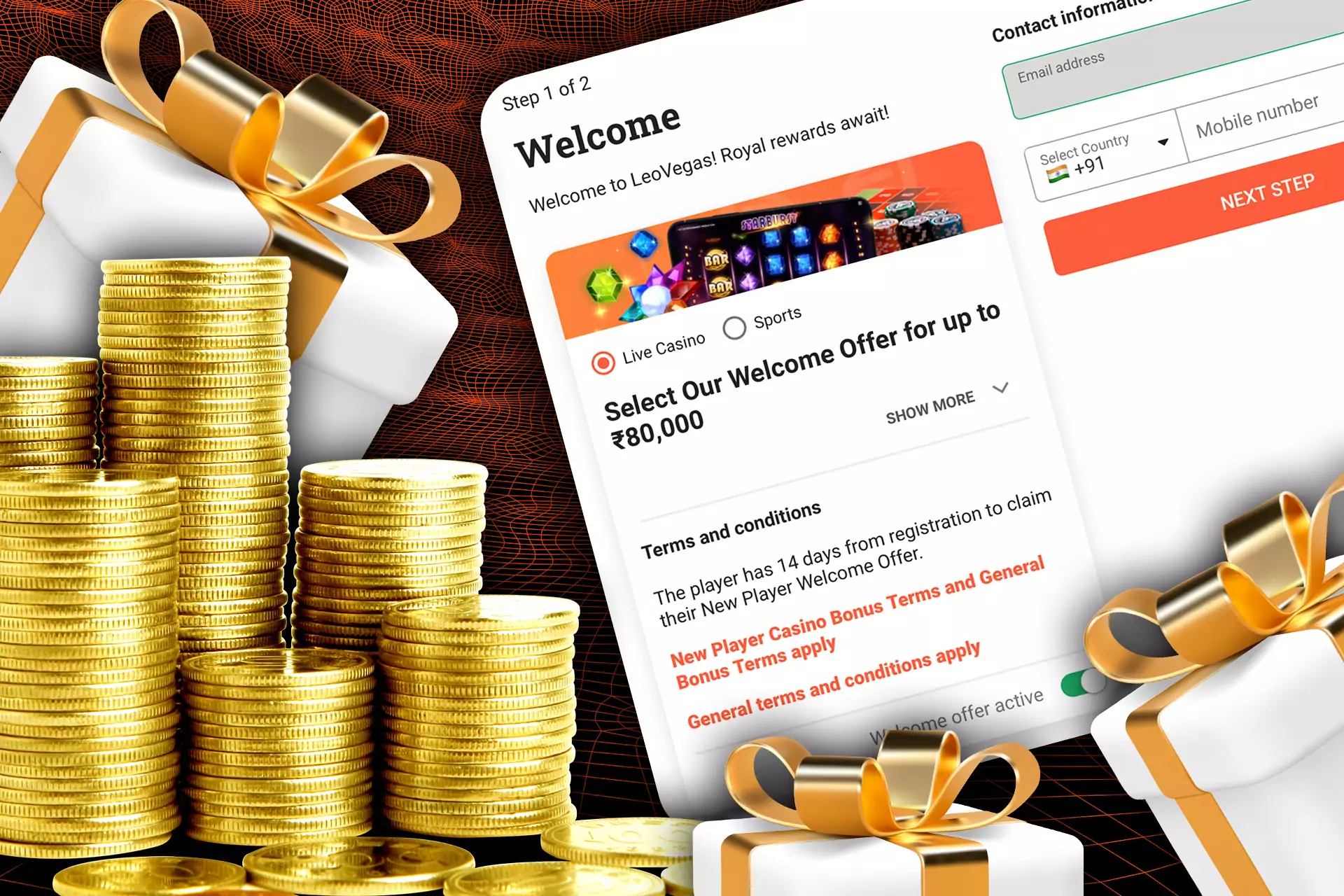 New users can select a type of welcome offer: for the casino or betting on sport.