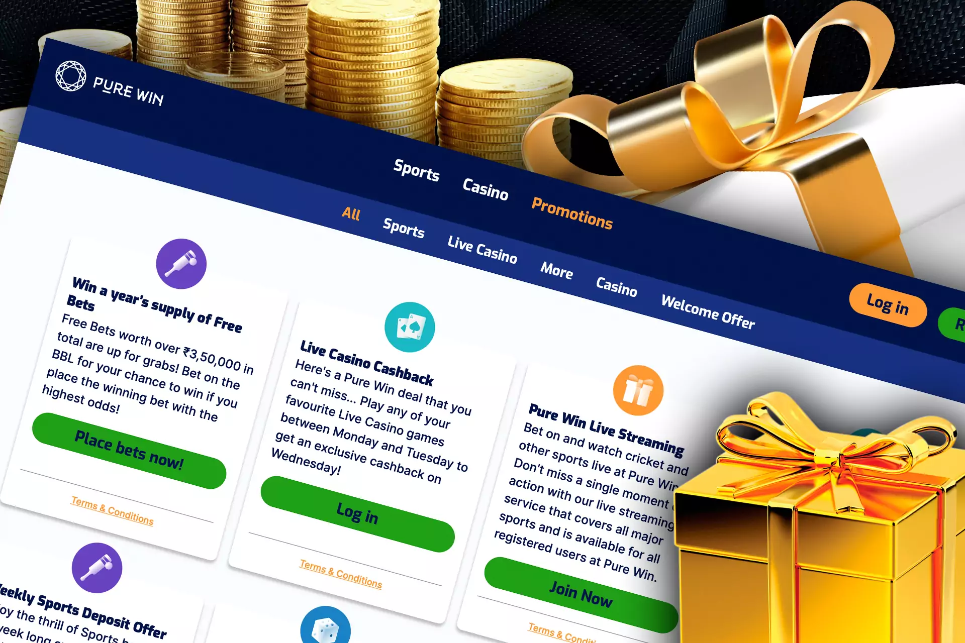 Pure Casino motivates players with various bonuses and promotions.