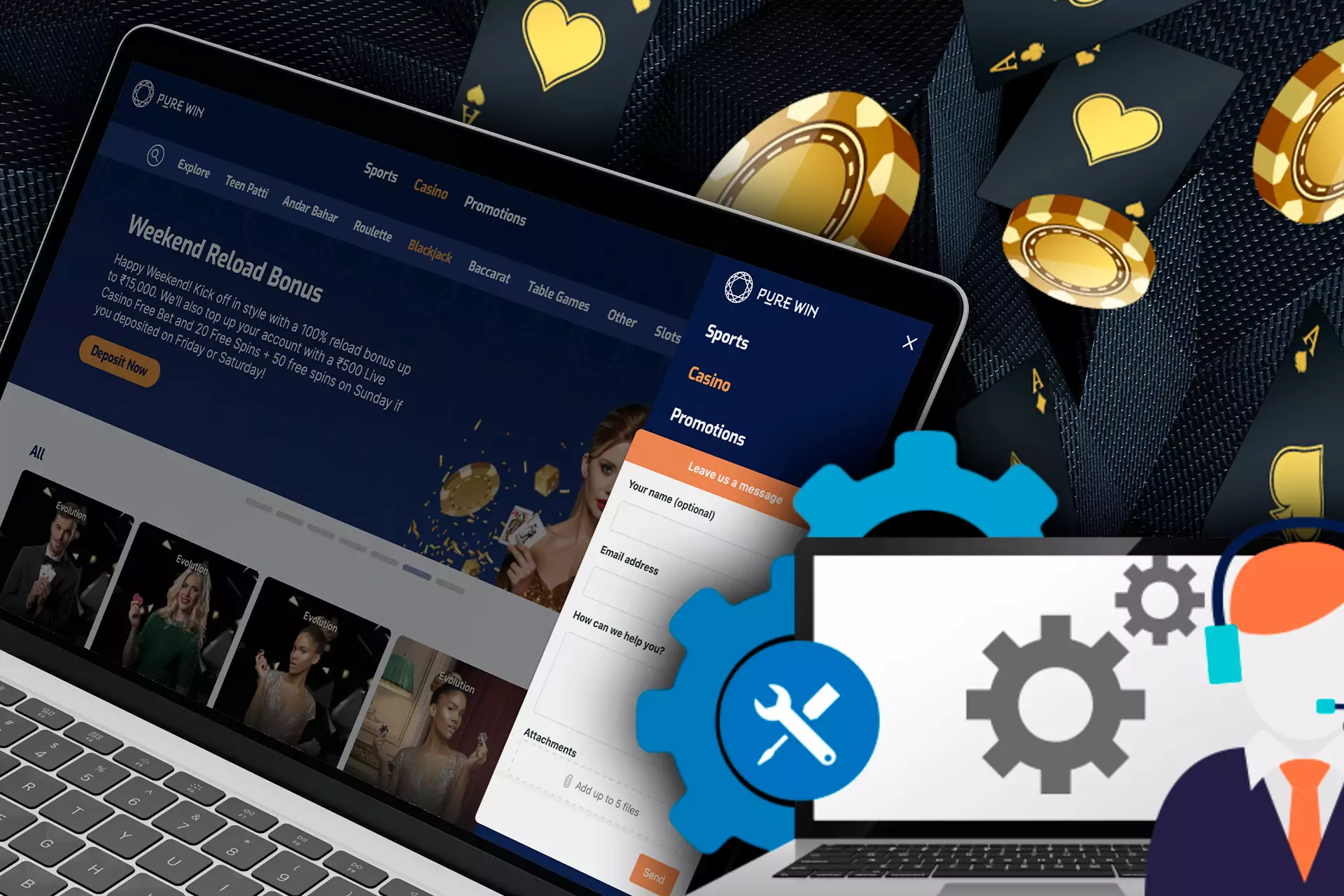 Pure Casino customer service speaks English and Hindi.