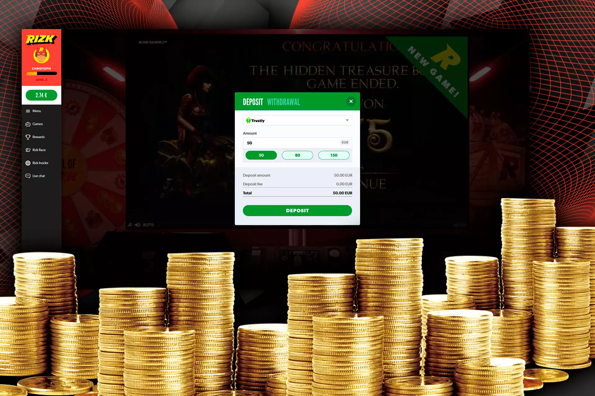 Open the deposit section and provide the necessary details to complete the transfer.