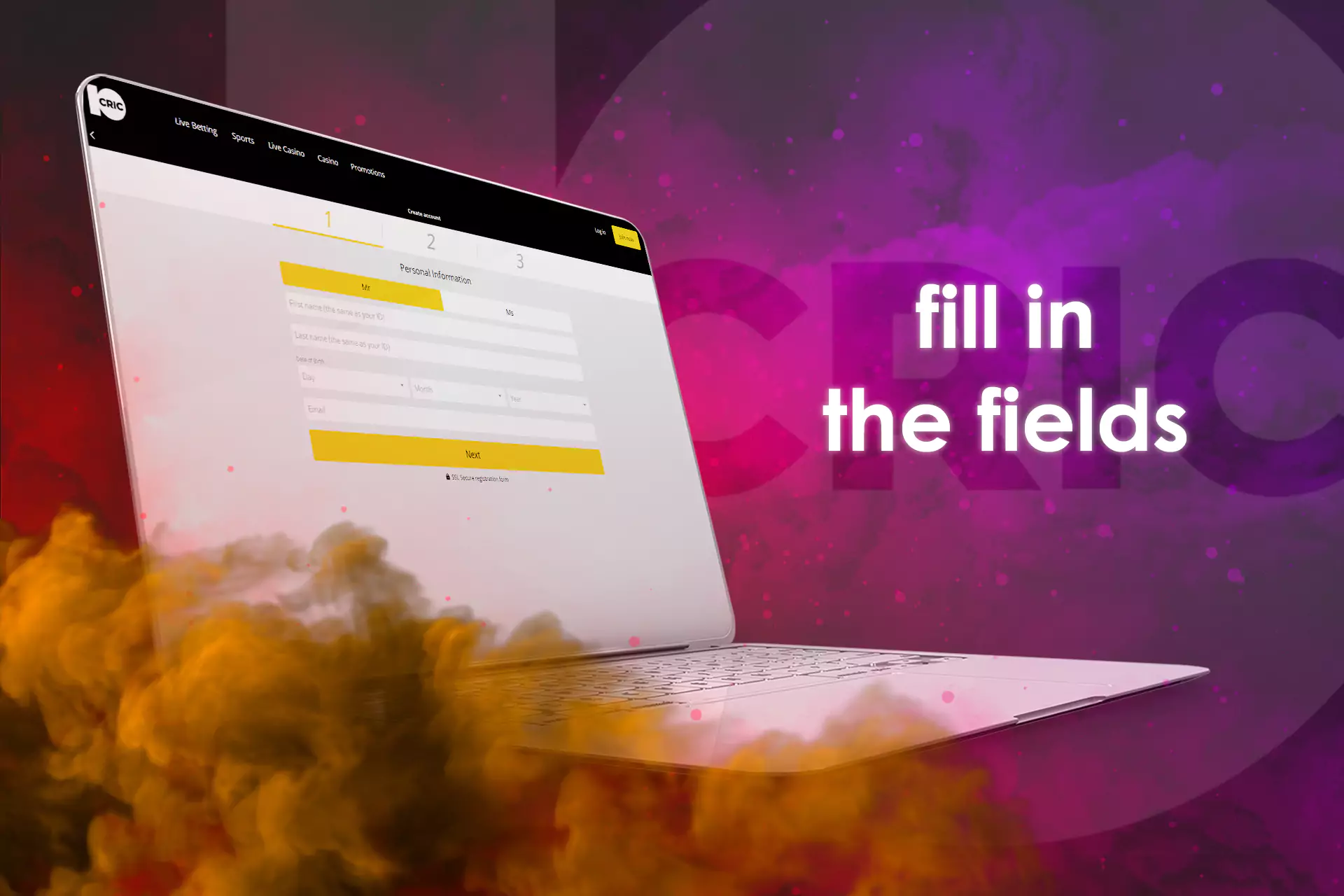 Complete the registration form to open an account on the 10Cric Casino site.